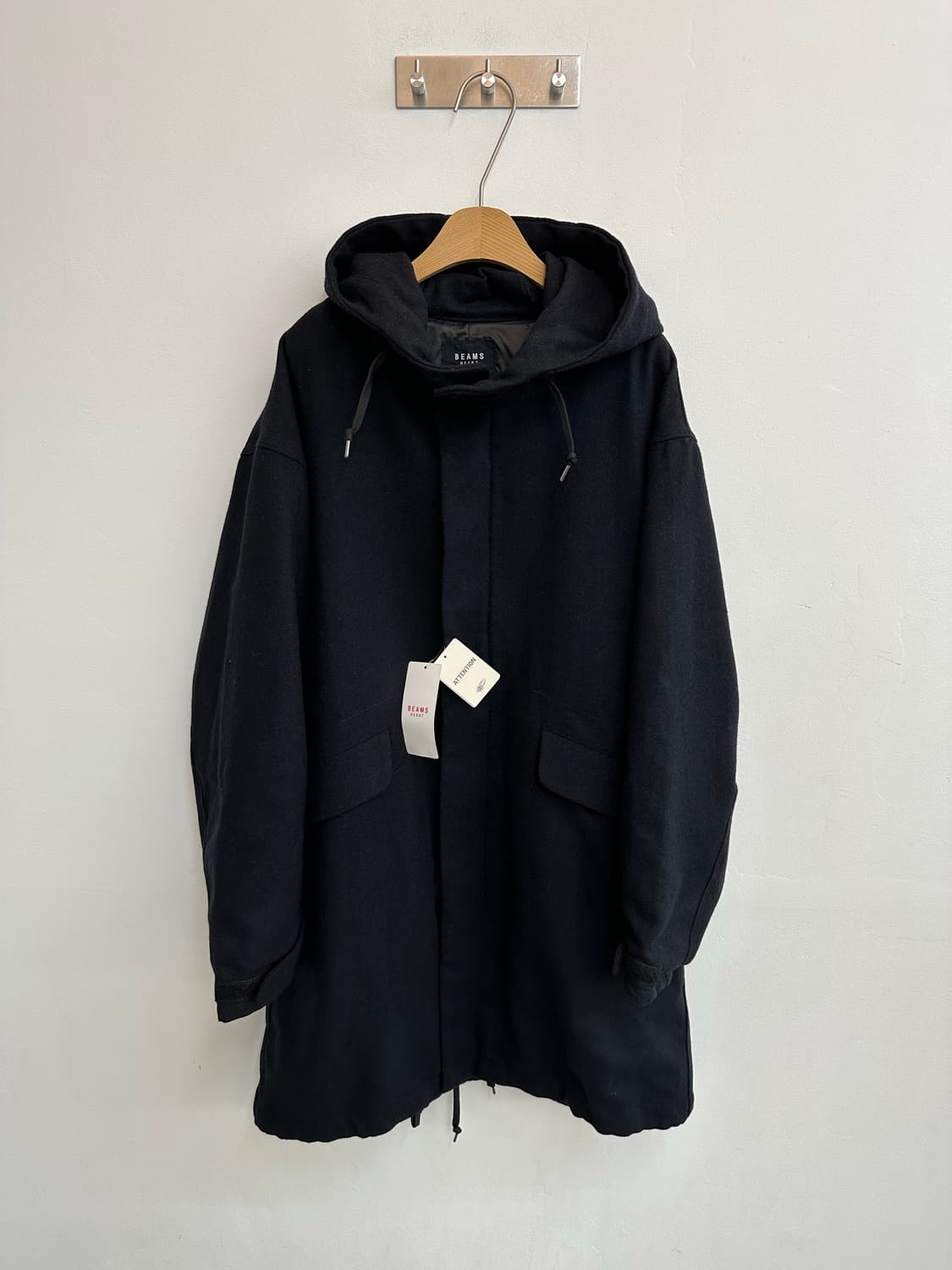BeAMS 빔즈 울 모즈 코트 M-51 M-65 후드 다크 네이비 L 상품이미지3