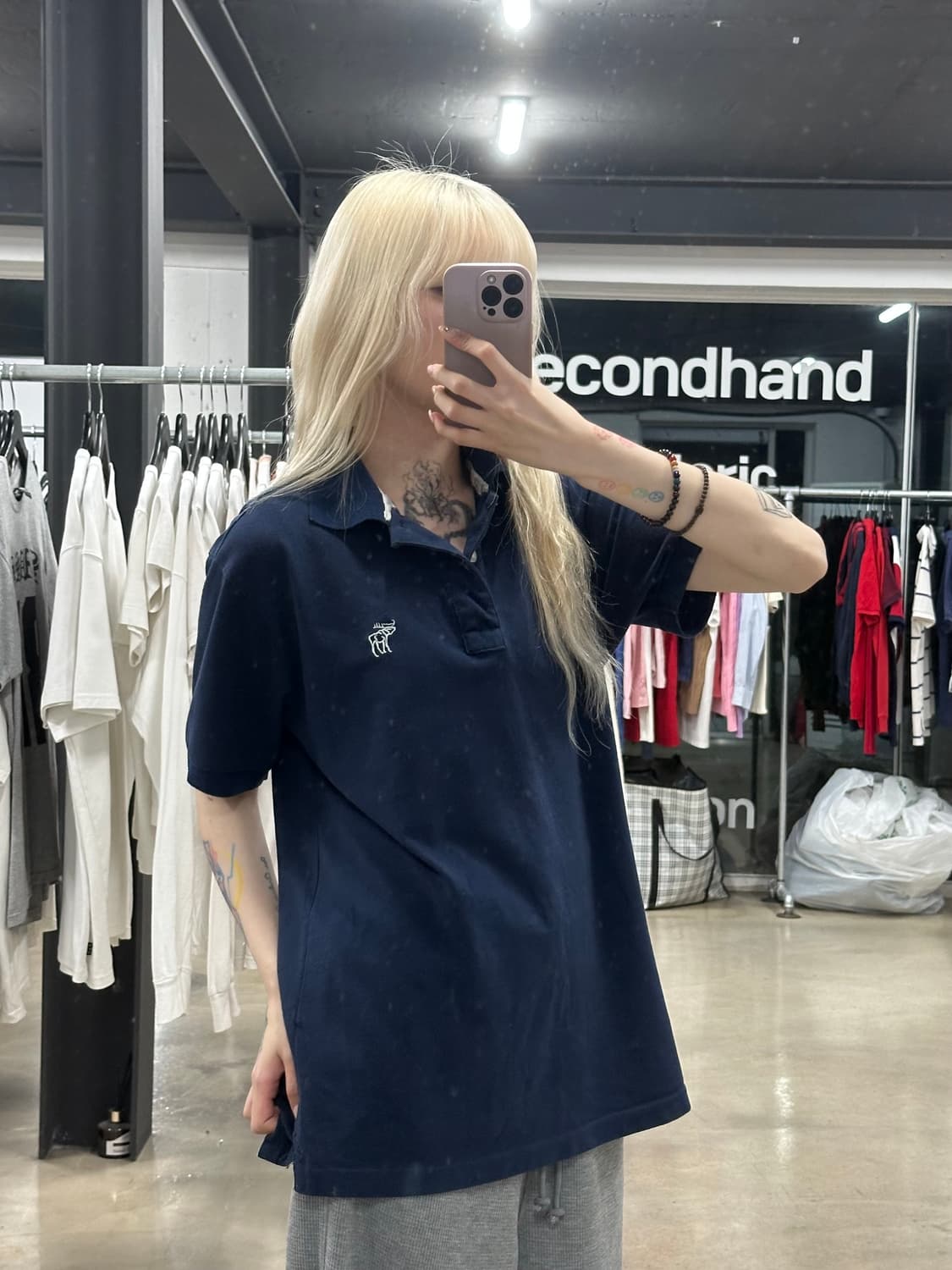 아베크롬비 자수 로고 네이비 카라 반팔 티셔츠 상품이미지3