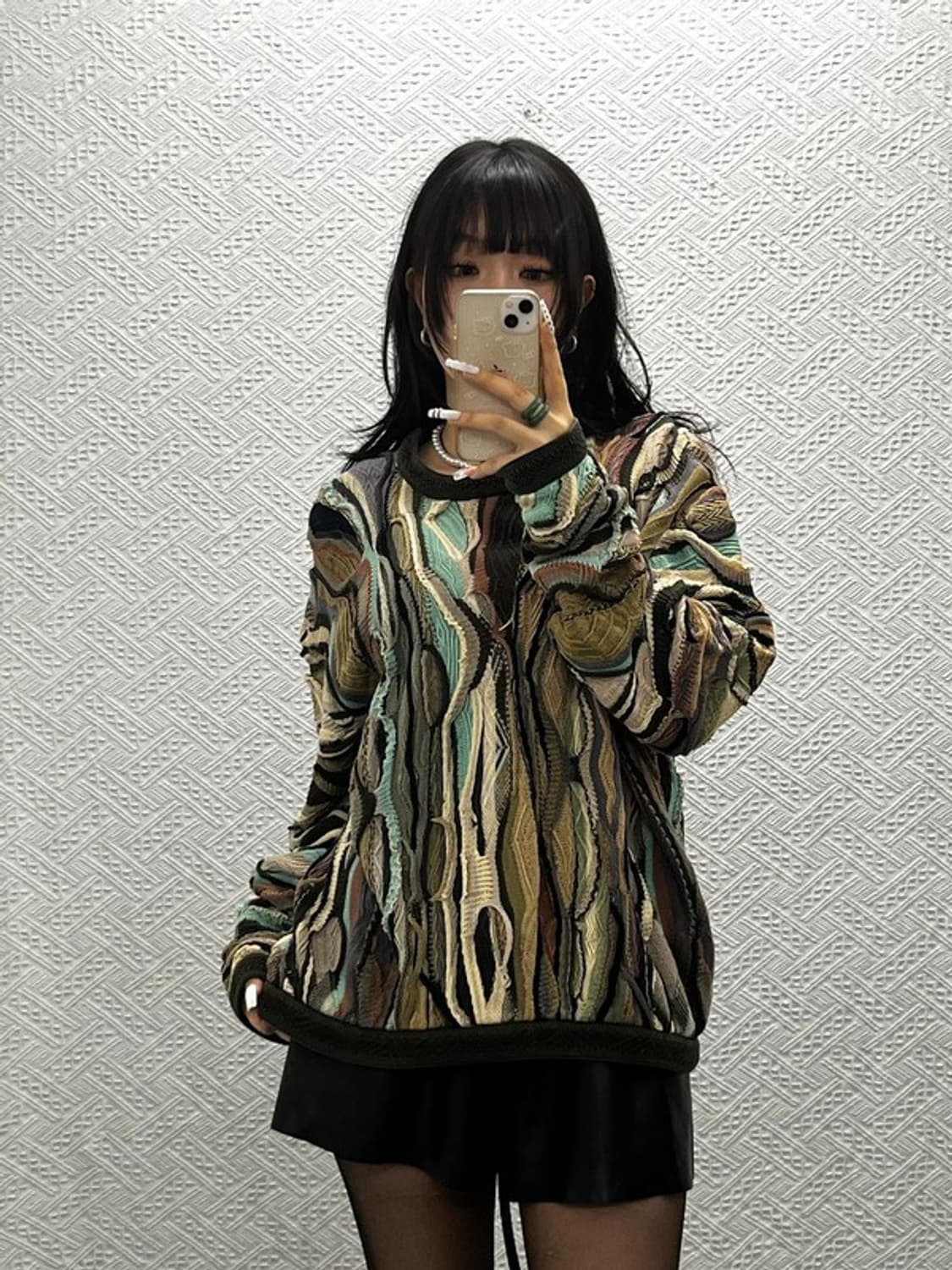 쿠지 보헤미안 에스닉 아메카지 데미지 뜨개 니트 M C10878 상품이미지1