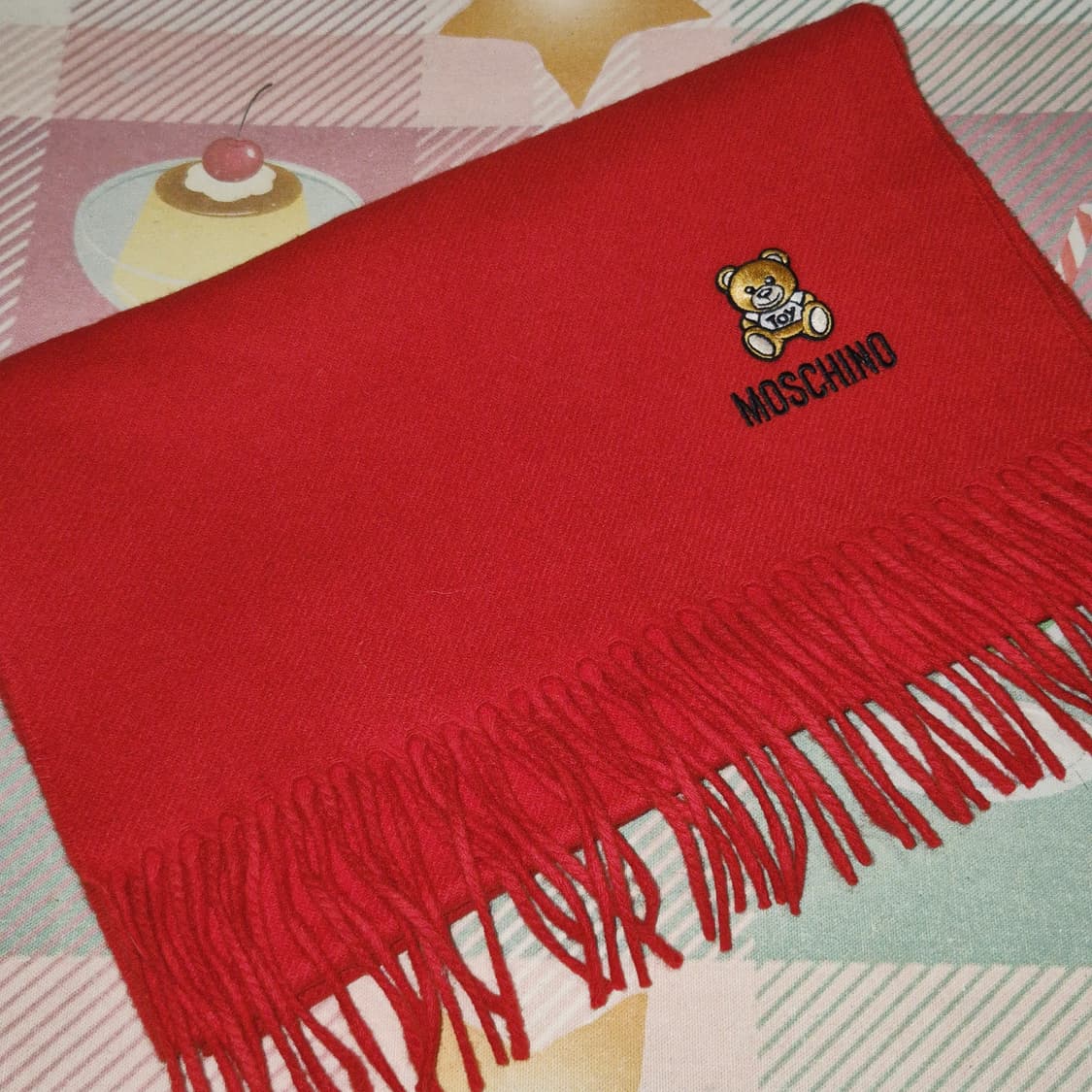 모스키노 테디베어 자수 메리노 울 머플러 상품이미지7