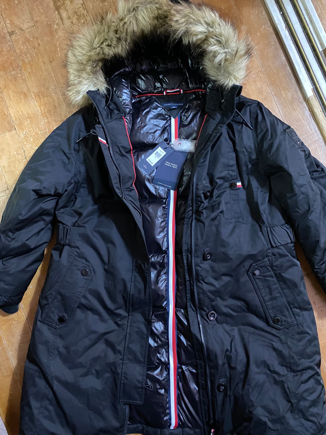 (새상품) 공용 타미힐피거 Tech Parka 블랙 다운 롱파카 상품이미지1