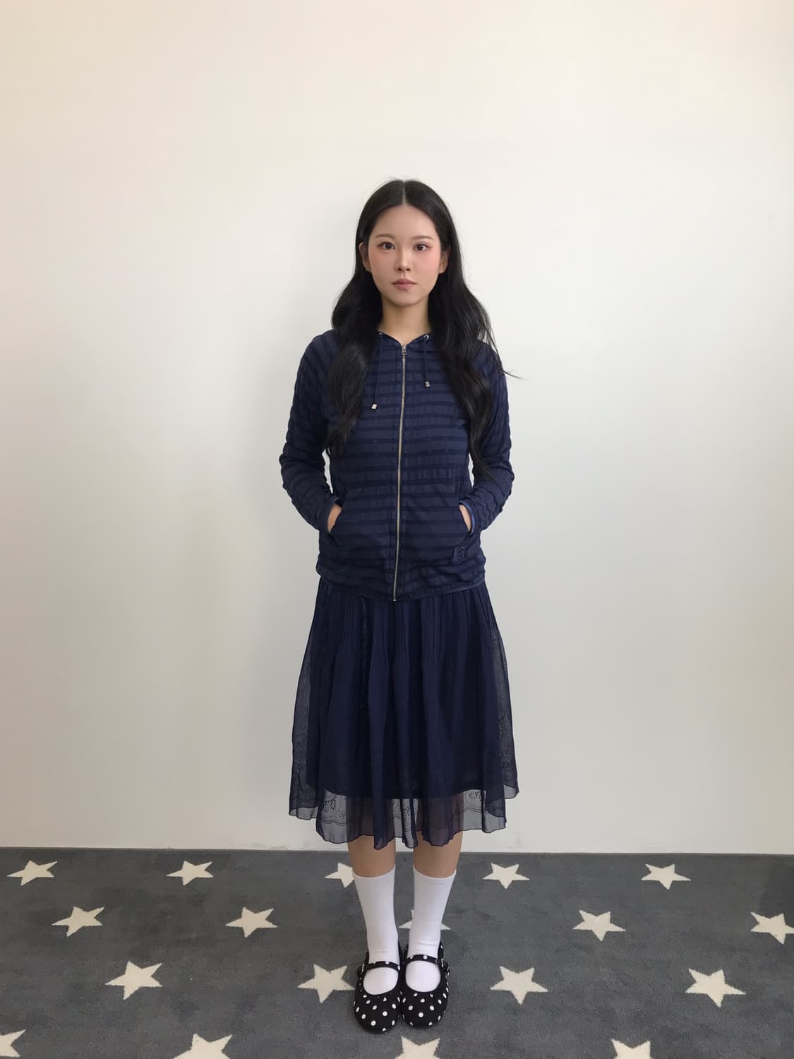 Jpn Navy Poly Midi Skirts 상품이미지3