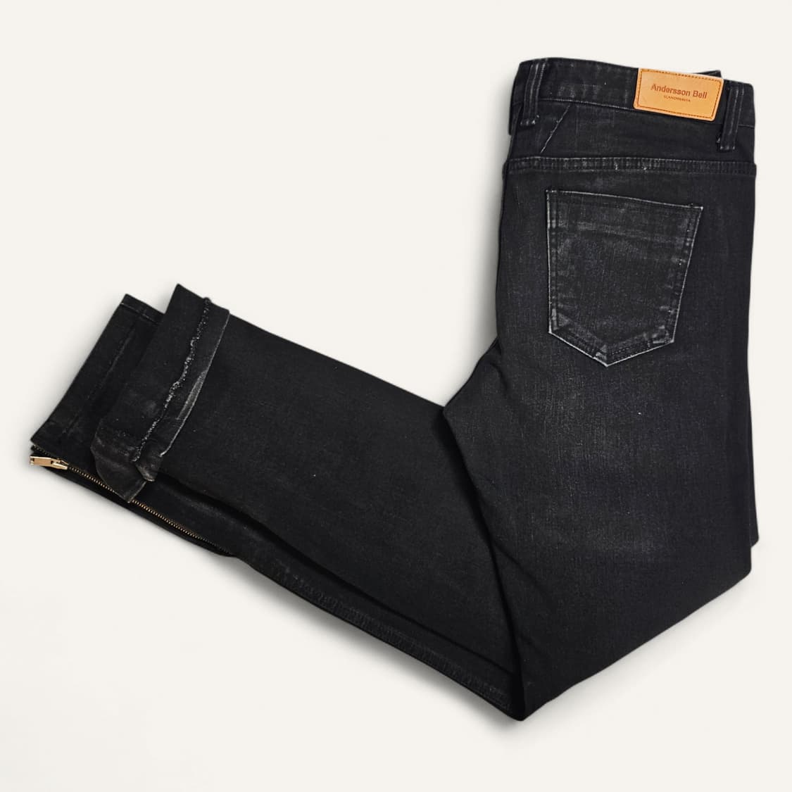 [L(32)][앤더슨벨]디스트로이드 사이드 지퍼 블랙 진 상품이미지3