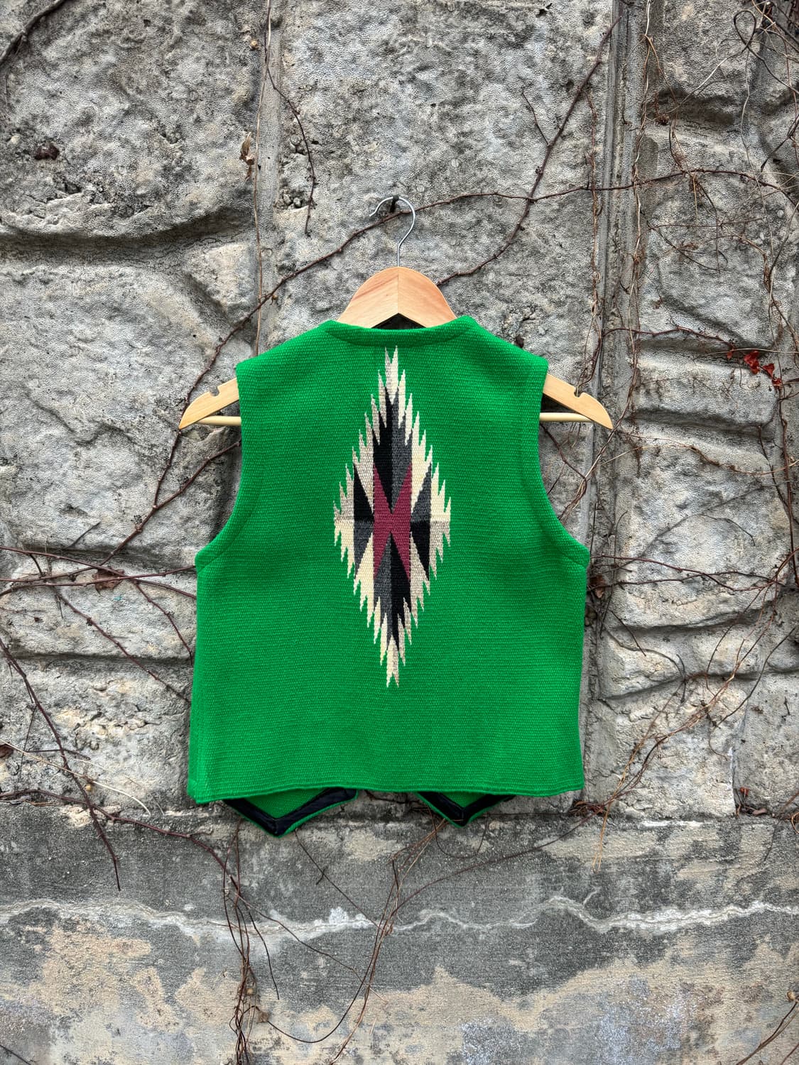 오르테가 핸드 우븐 울 나바호 네이티브 무늬 치마요 베스트 조끼 그린 상품이미지2