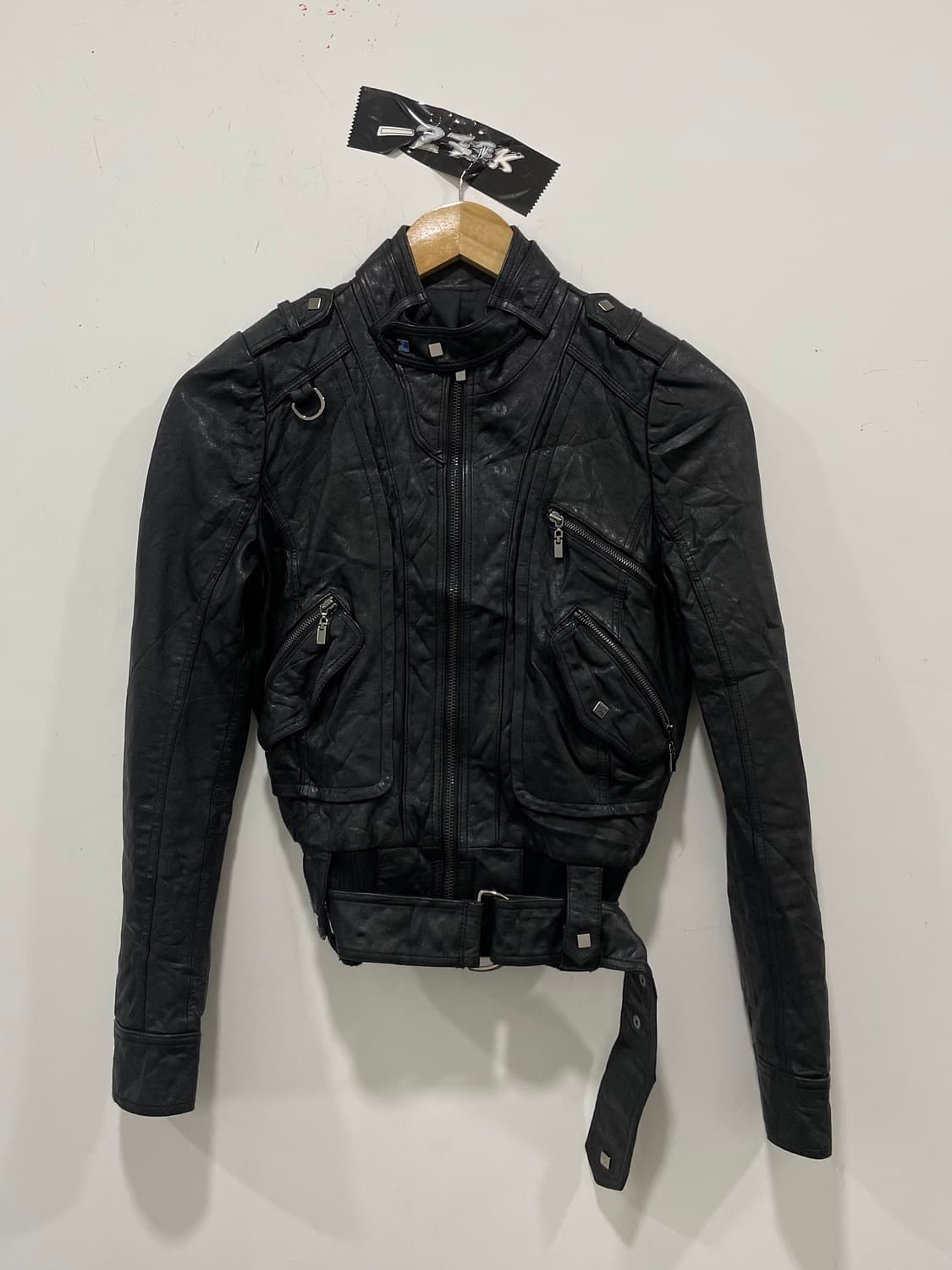 Y2K 멀티포켓 벨트 크롭 레더자켓 상품이미지2