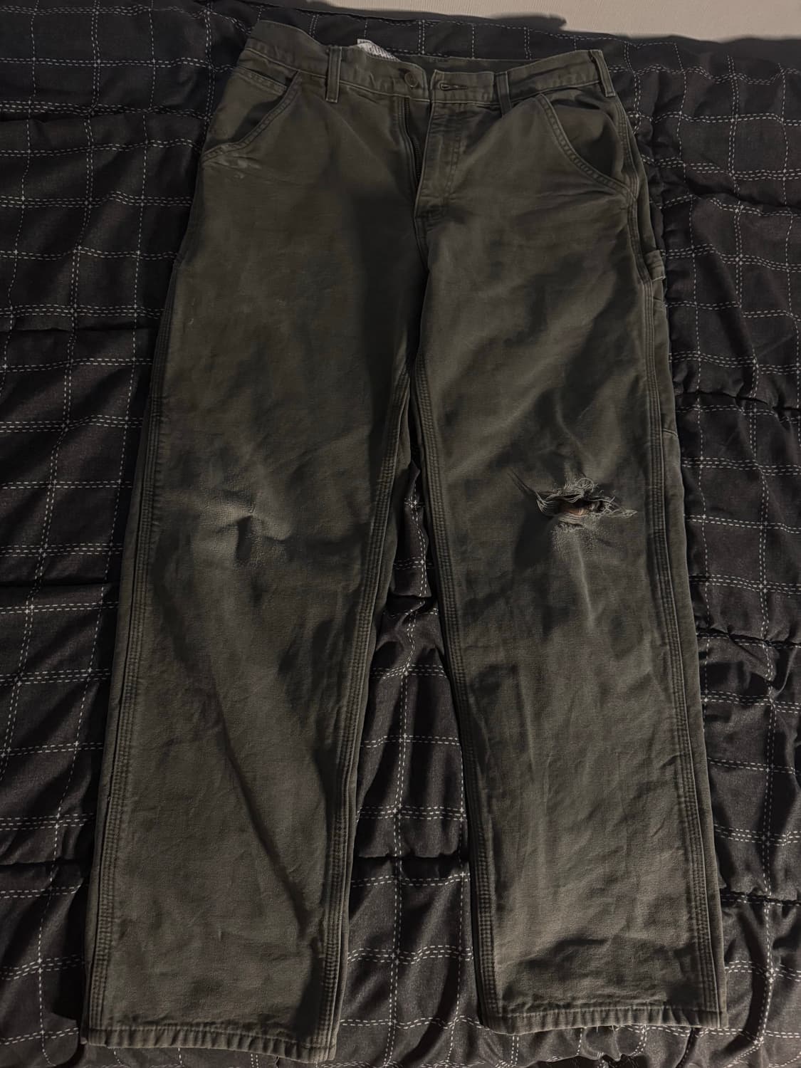 칼하트 USA 체크 라이닝 모스그린 카펜터 워크팬츠 32 상품이미지2