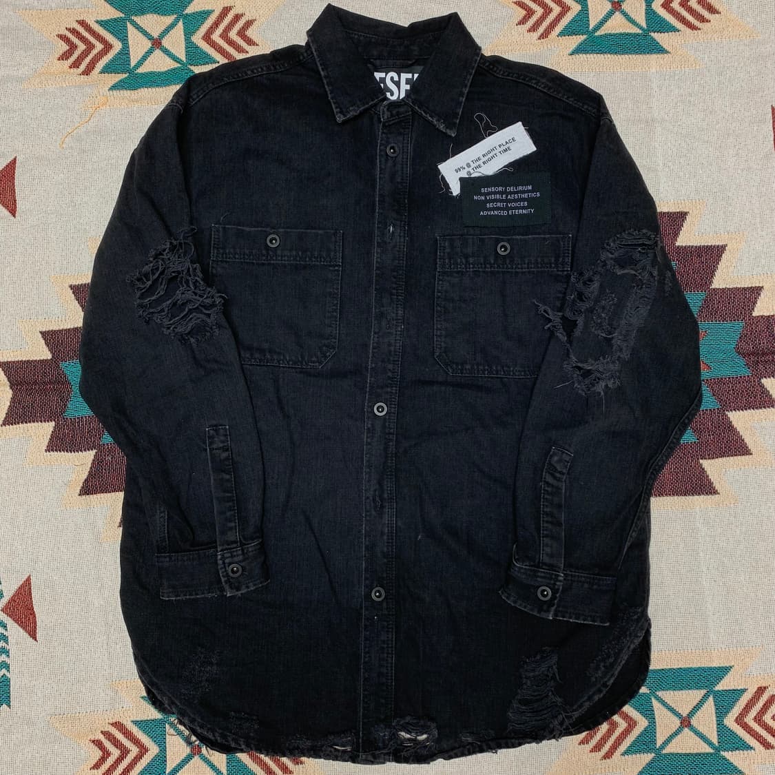 디젤 디스트레스드 오버사이즈 블랙 데님 셔츠 상품이미지2