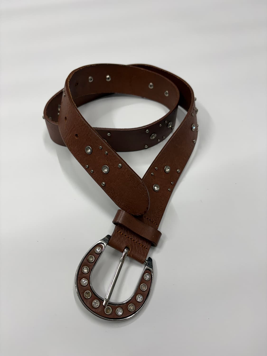 빈티지 웨스턴 스터드 홀슈 레더 벨트 상품이미지2