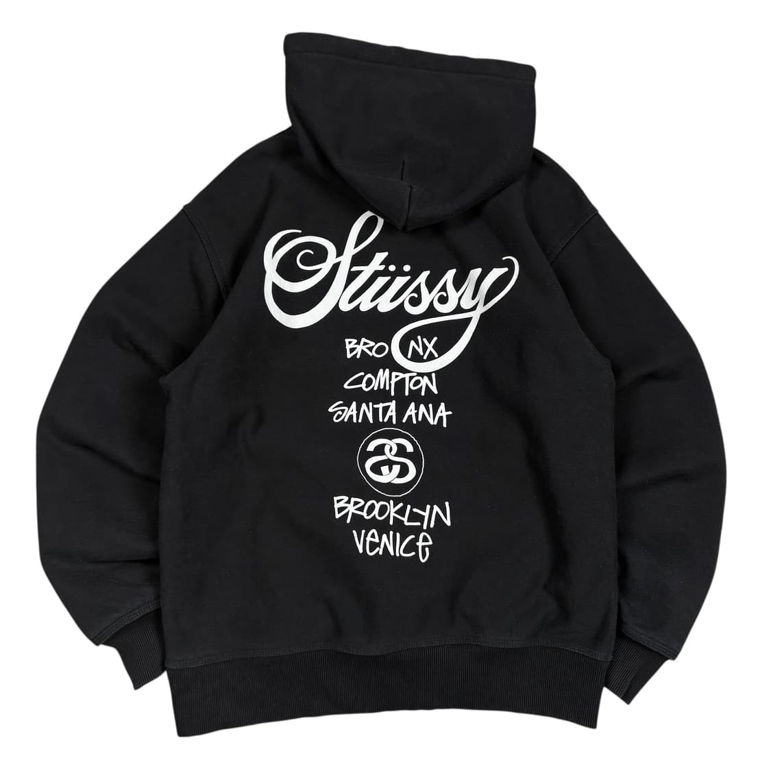 스투시 블랙컬러 월드투어로고 후드티 상품이미지1