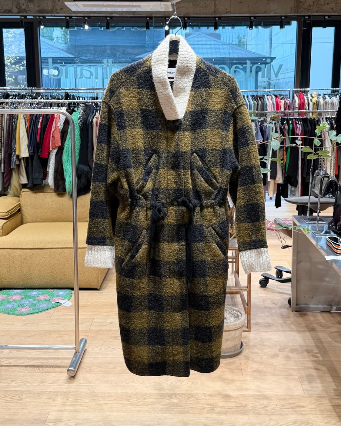 이자벨마랑 딥옐로우 체크패턴 울 롱 코트  상품이미지1