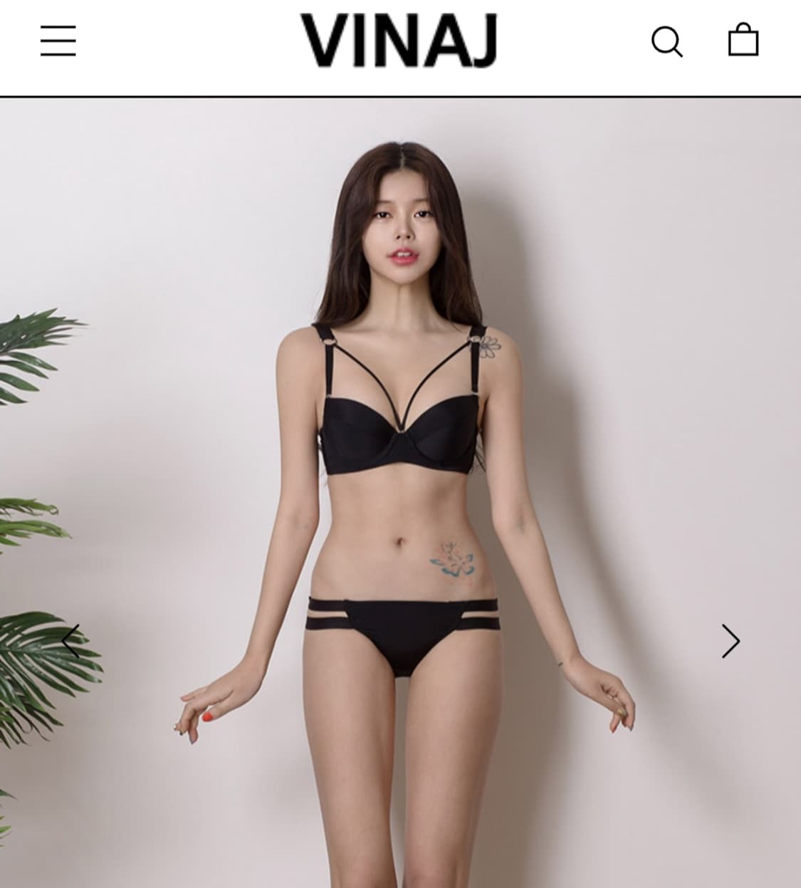 [새제품] 비나제이 미들브이 3/4컵 비키니 브라 블랙 상품이미지5