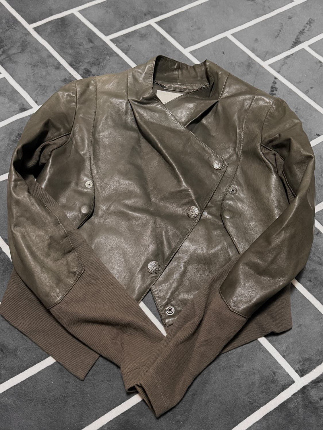 큐빈 큐빈티지 릭오웬스깔 릭깔 사선 레더 가죽 자켓 상품이미지4