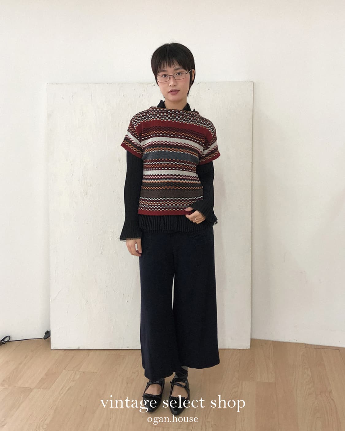 vintage navy knit wide capri pants 상품이미지2