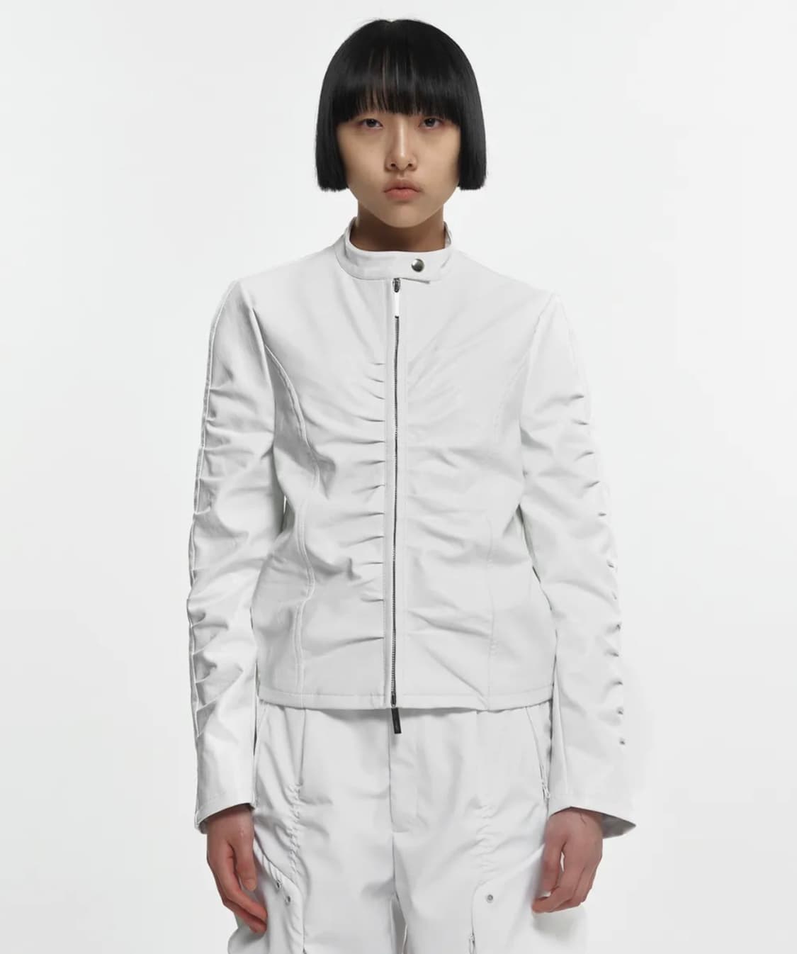 SHIRRING LEATHER JACKET (UNISEX) WHITE 상품이미지1