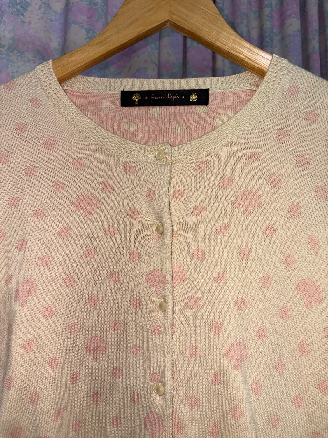 베이지-핑크 도트 버섯 가디건 상품이미지8