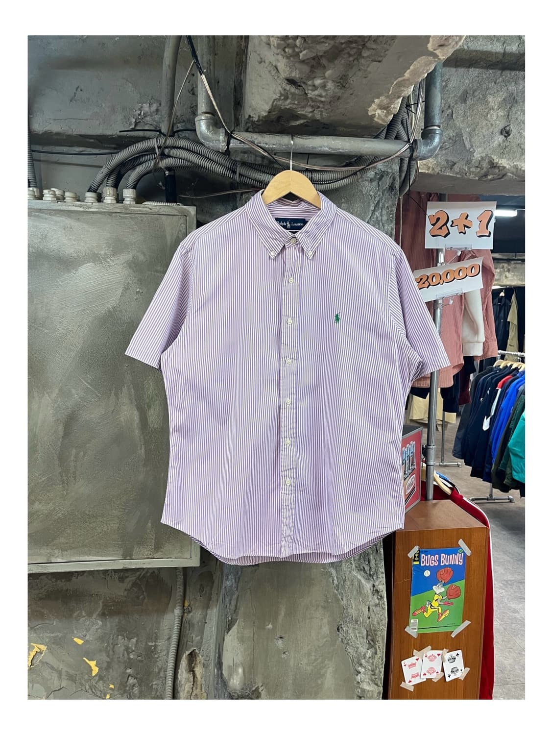 폴로 랄프로렌 스트라이프 반팔 셔츠 퍼플 XL #csz3396  상품이미지1