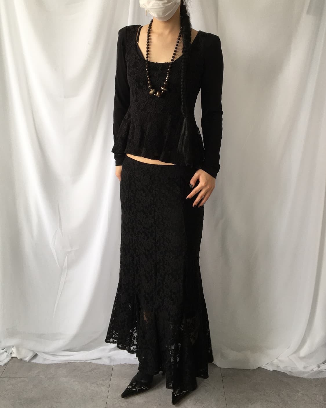 Flower pattern lace point sleeve 상품이미지6
