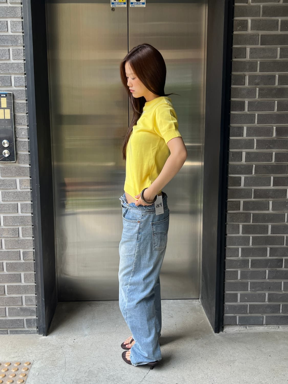 00s Courreges 꾸레쥬 로고 탑 옐로우 상품이미지5