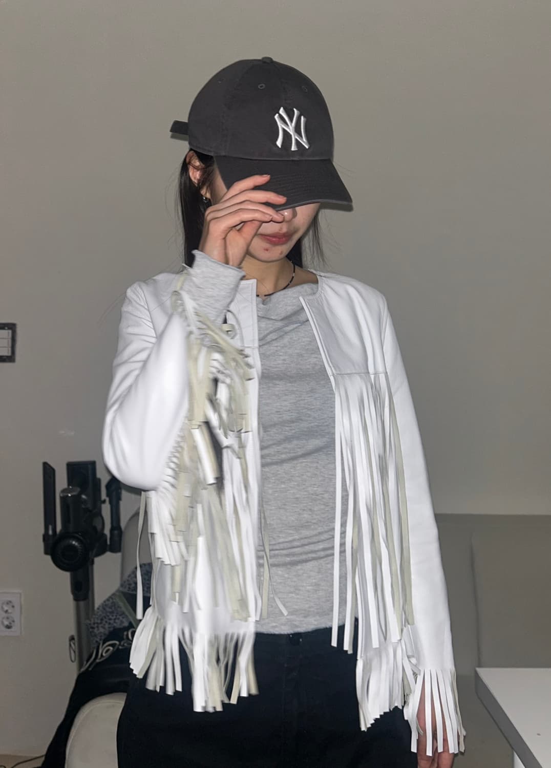 화이트 레더 프린지 자켓 상품이미지2