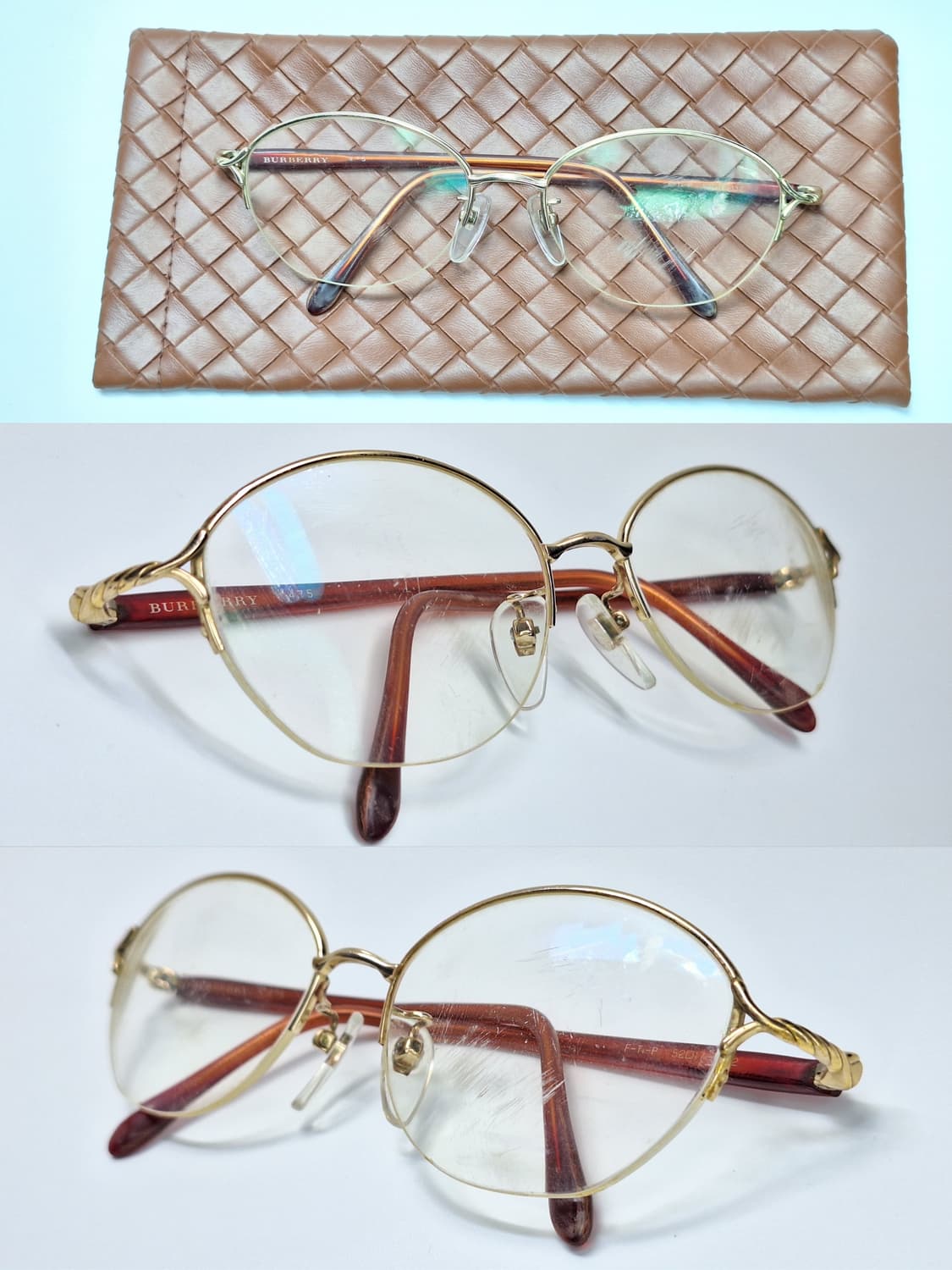 00s 일본 빈티지/버버리 475 골드 티타늄 반무테 안경테 클래식 상품이미지2