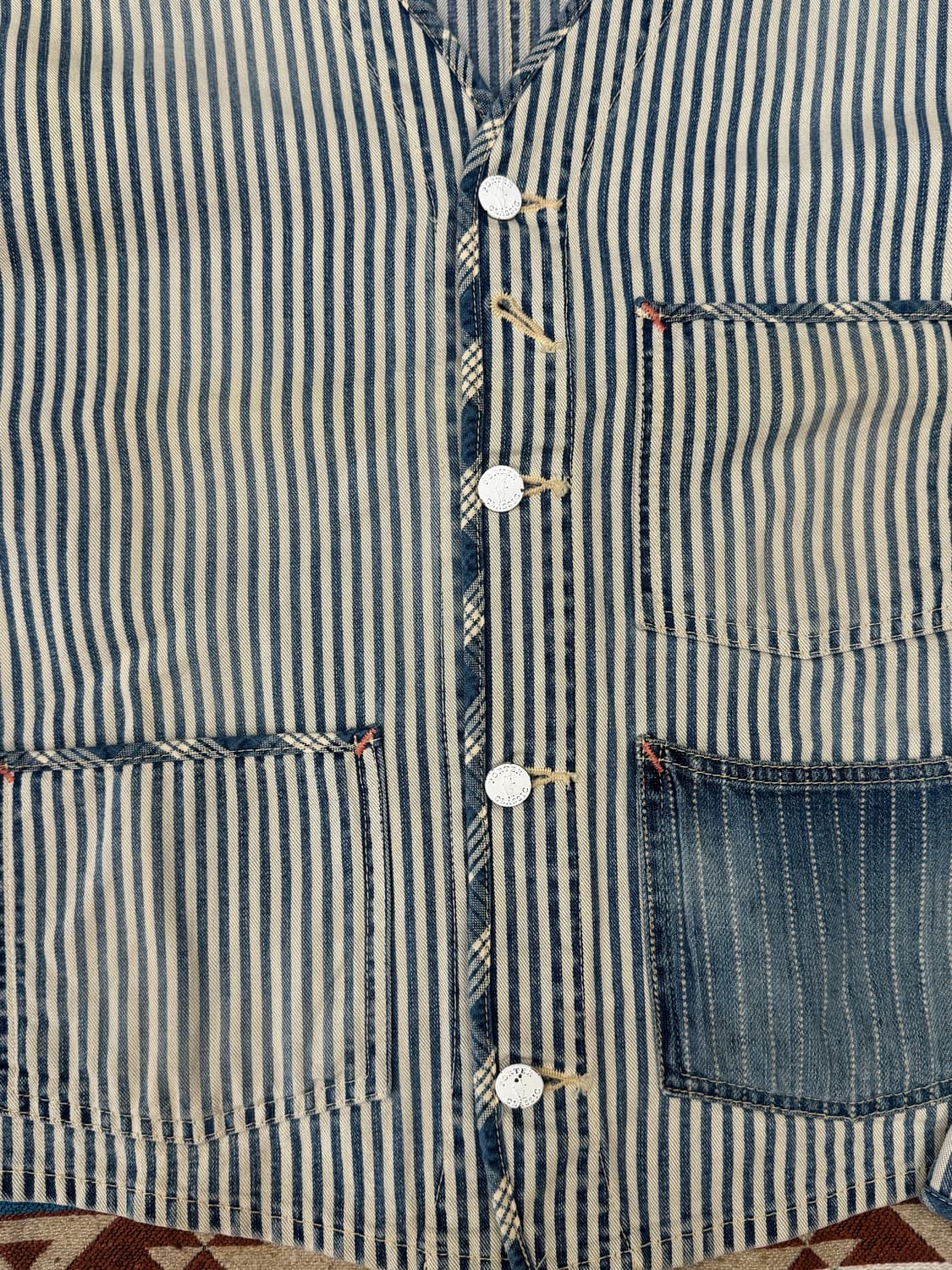 [L] 포터클래식 패치워크 스트라이프 블루종 데님 자켓  상품이미지4