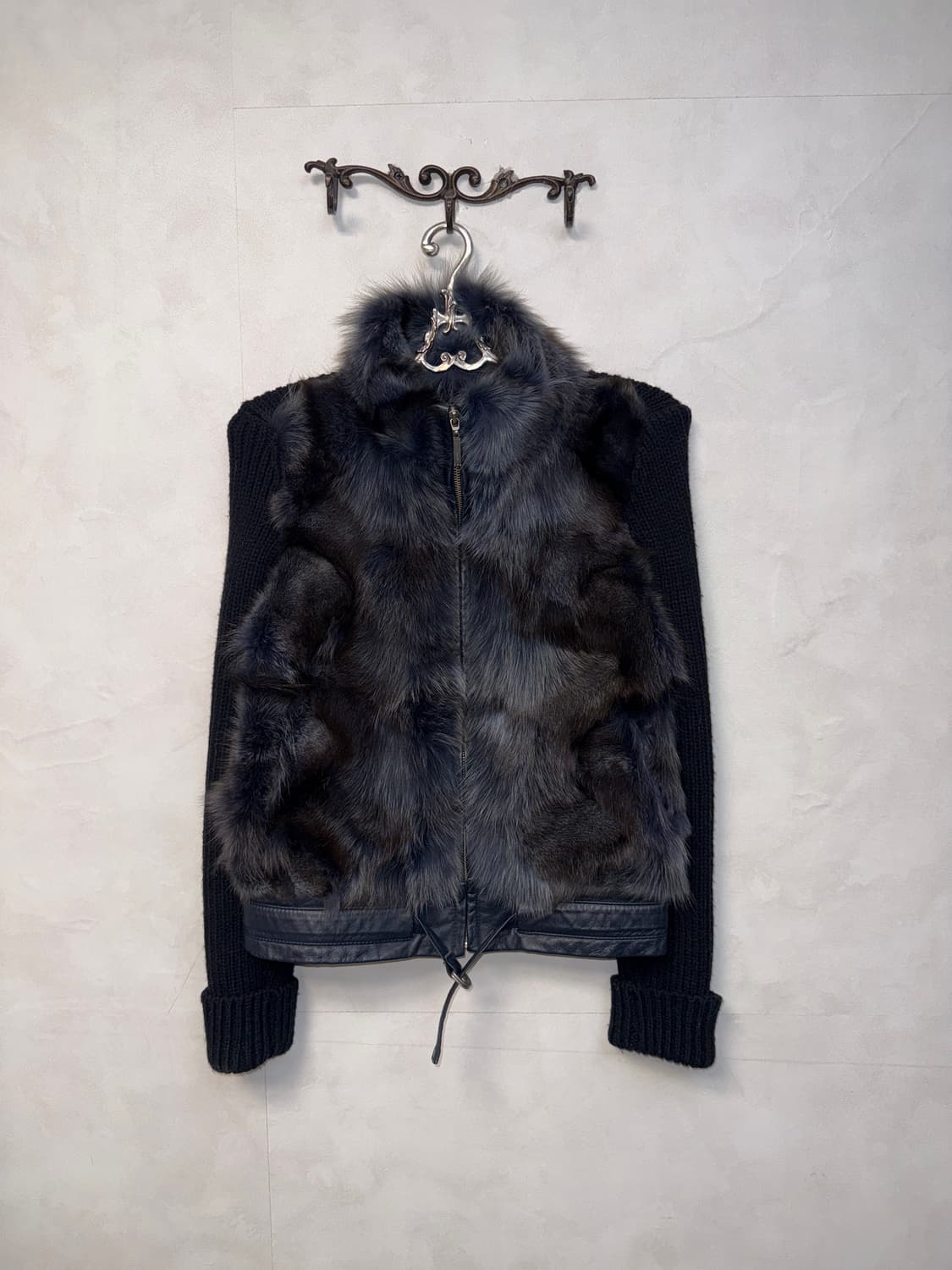 Navy brown fox fur knit zipup 상품이미지1