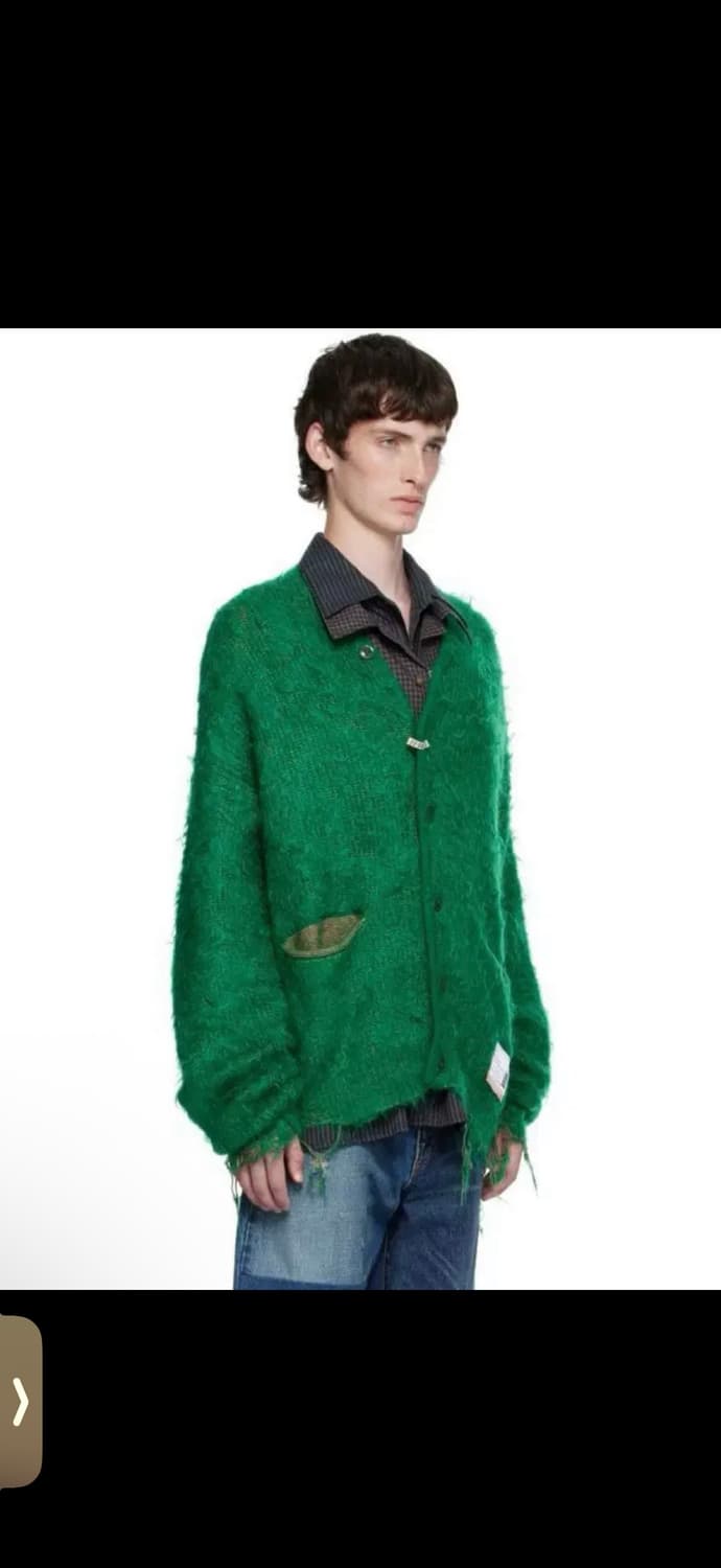 미하라 야스히로 로고라벨 디스트레스 가디건 그린44 상품이미지3