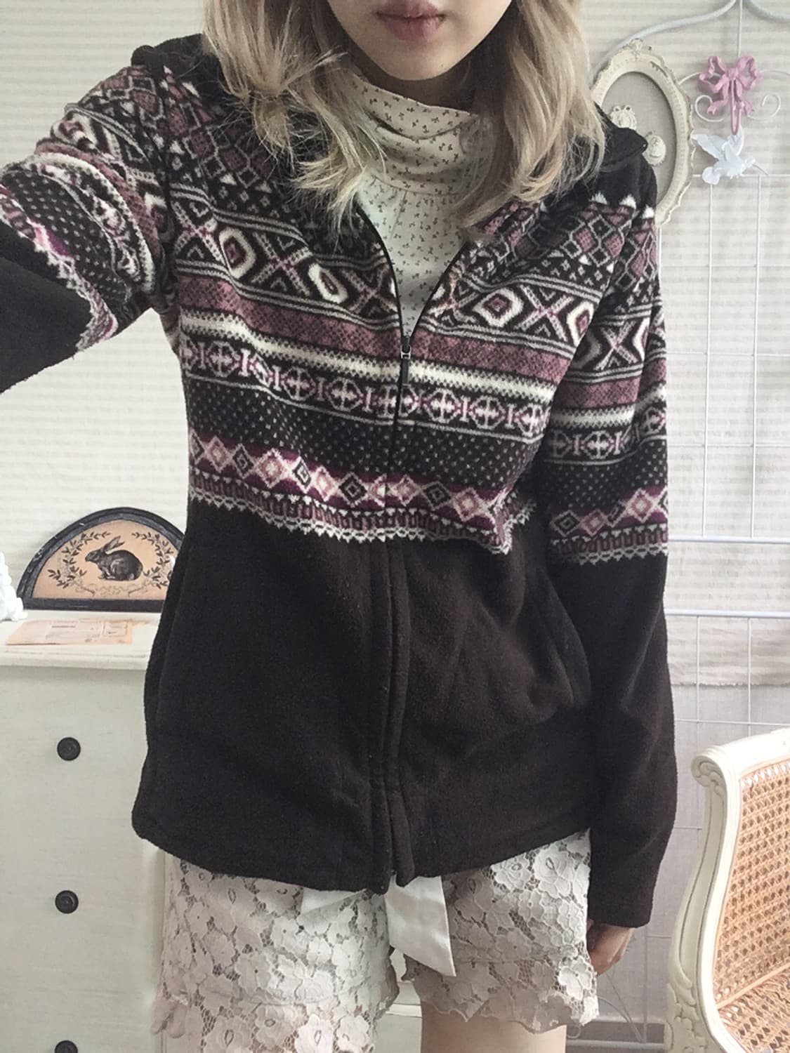 jpn vintage pink brown fleece nordic zip 상품이미지6