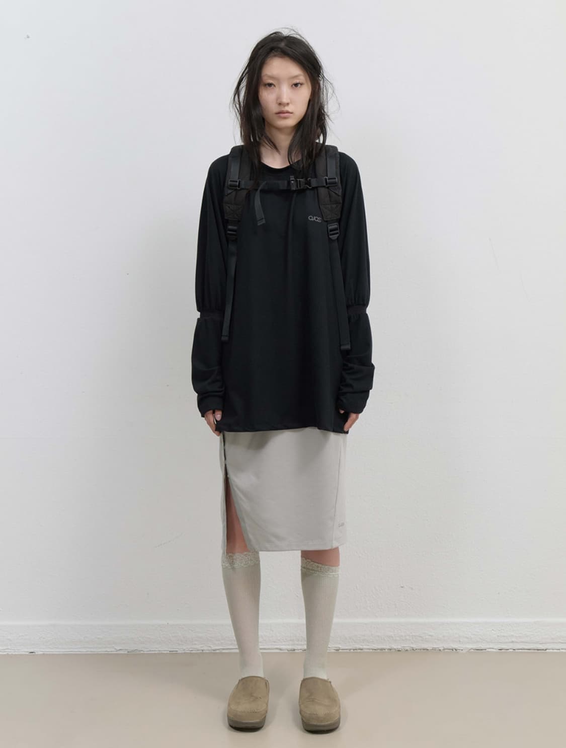 OJOS Button Slit Midi Skirt Mint Grey 상품이미지1