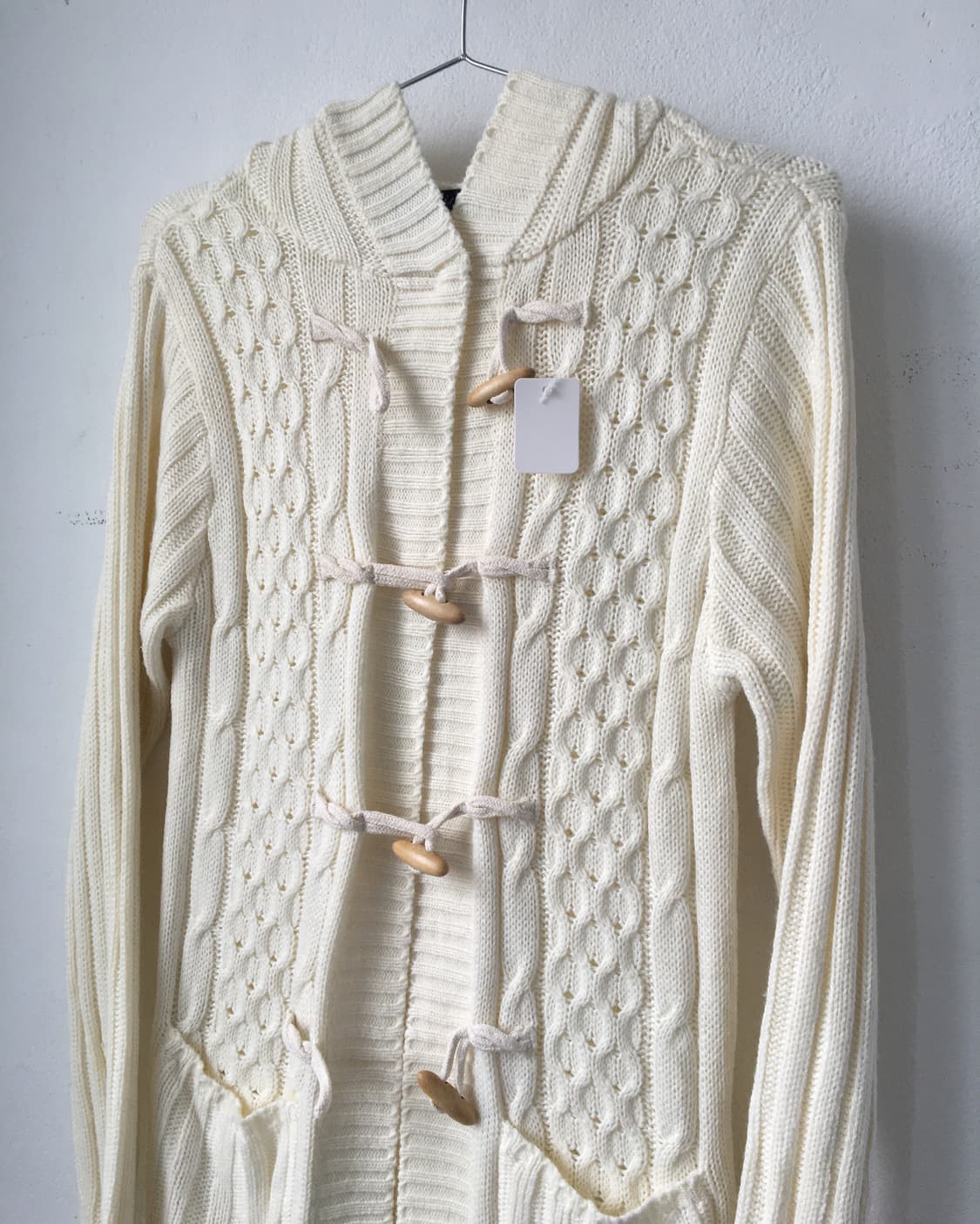 Duffle button cable pattern hood cardiga 상품이미지4