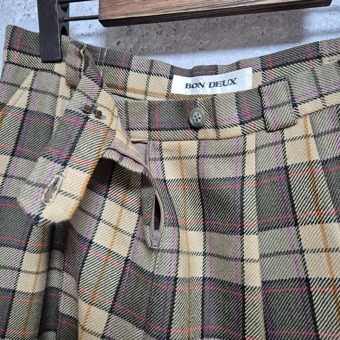 BON DEUX 여성 울 체크 팬츠(30, Made In Japan)  상품이미지5