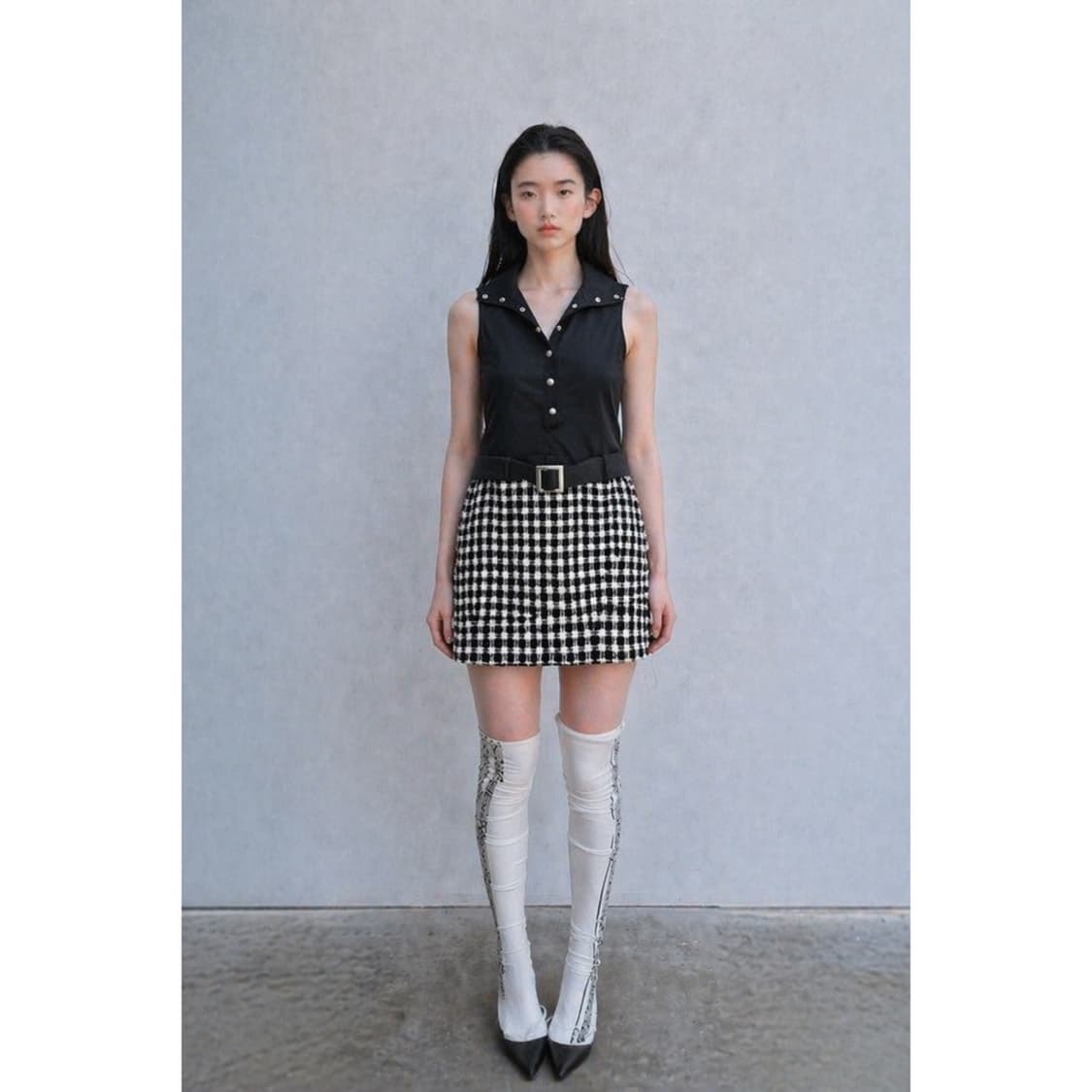 체크 무늬 벨트 원피스 상품이미지1