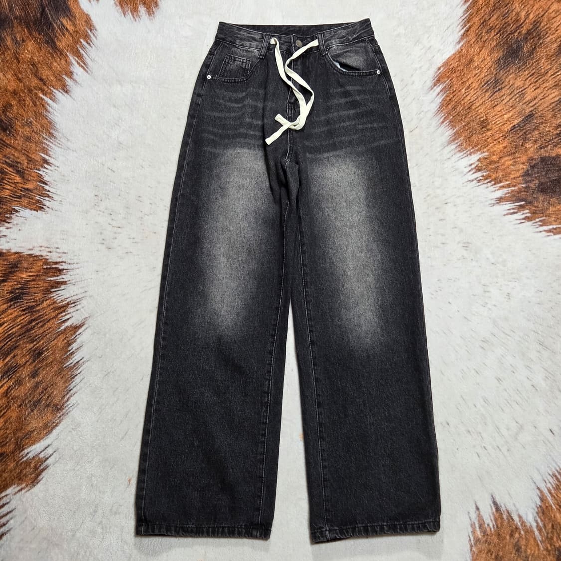 빈티지 워싱 흑청 와이드 팬츠 상품이미지1
