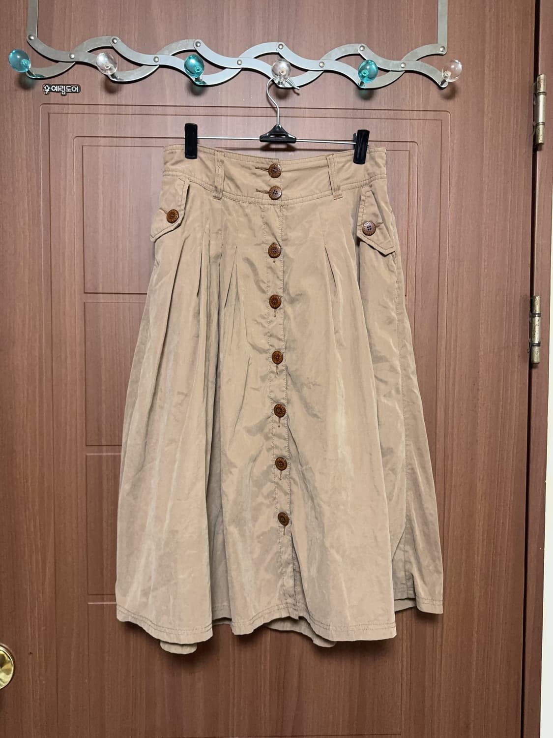 모리걸 하구미 일본 빈티지 베이지 브라운 단추 버튼 롱 스커트 상품이미지1