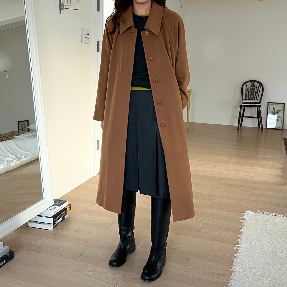 빈티지 캐시미어 100% 카멜 롱 코트 상품이미지2