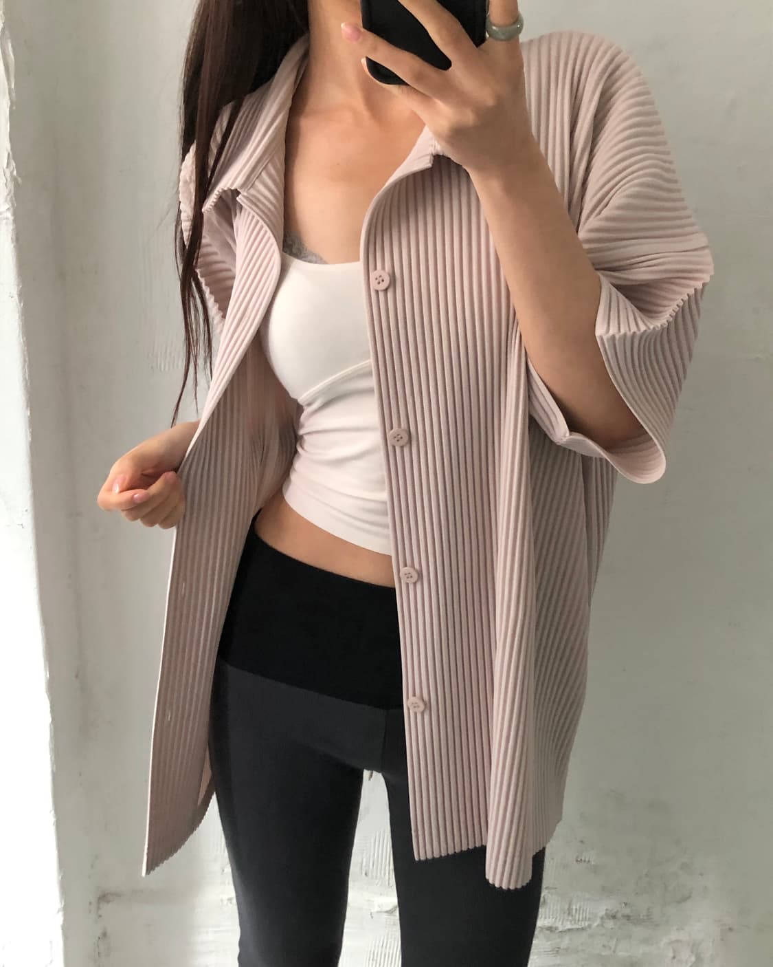 Issey Miyake 옴므플리세 베이비핑크 플리츠 반팔 셔츠 상품이미지1