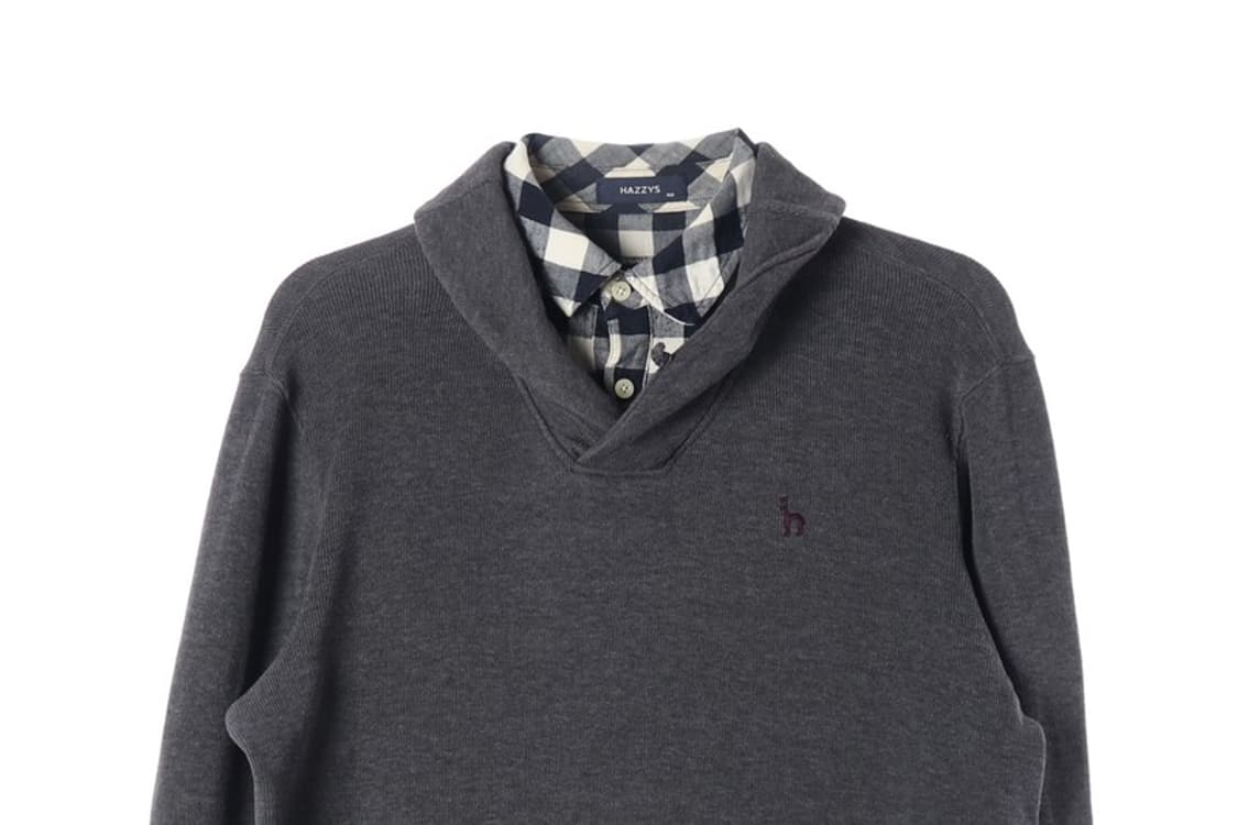 HAZZYS 차콜 셔츠 레이어드 니트 스웨터 L 상품이미지3