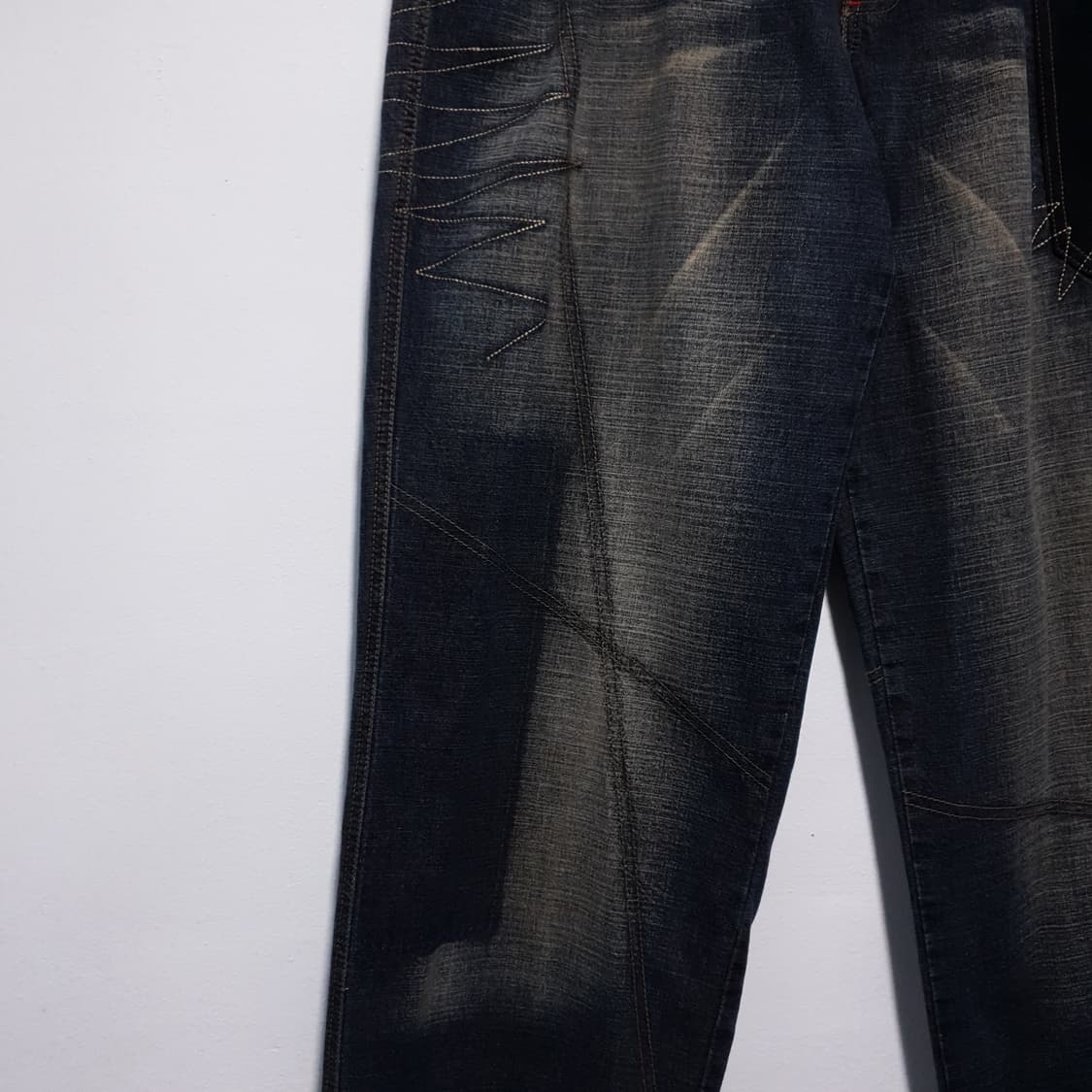 36인치) 후부 빅로고 데님 올드스쿨 힙합 패치워크 와이드 데님 팬츠 상품이미지3