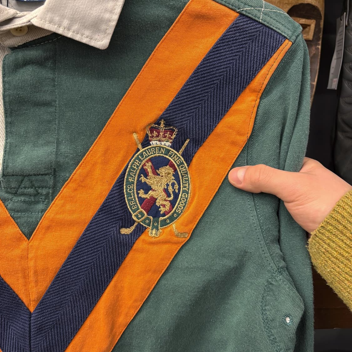 90s 폴로 랄프로렌 골프클럽 자수 빅V패치 헤비코튼 럭비셔츠 N605 상품이미지5