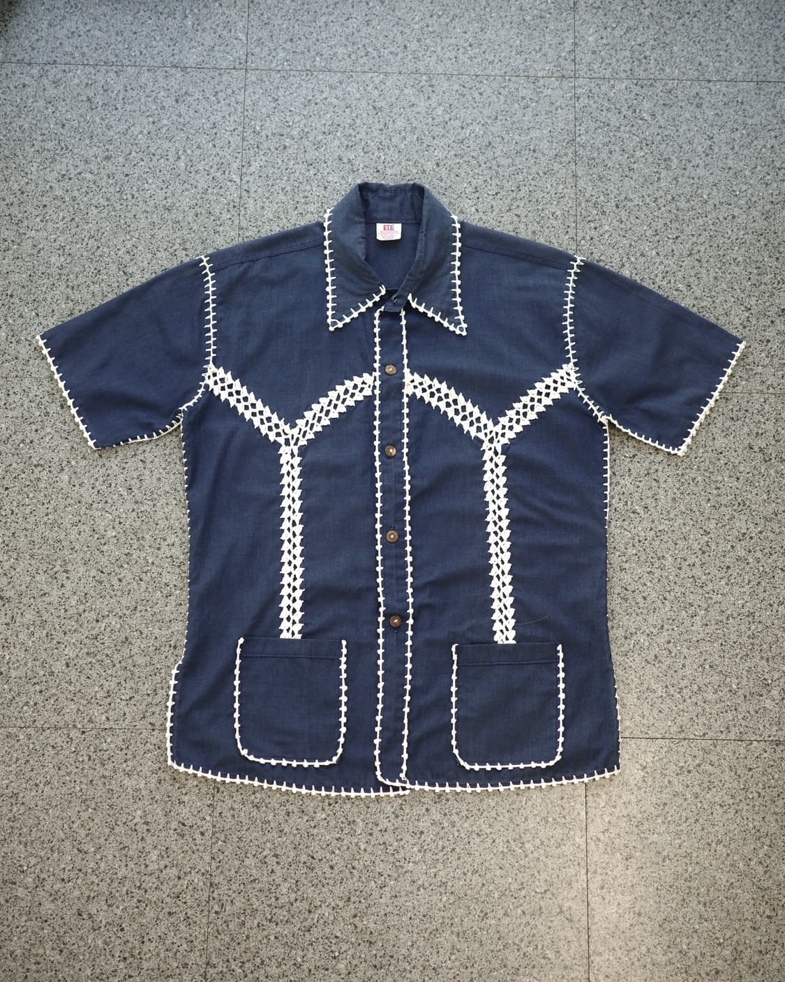1970's Balikbayan Handicrafts 인서트 크로쉐 셔츠 상품이미지1