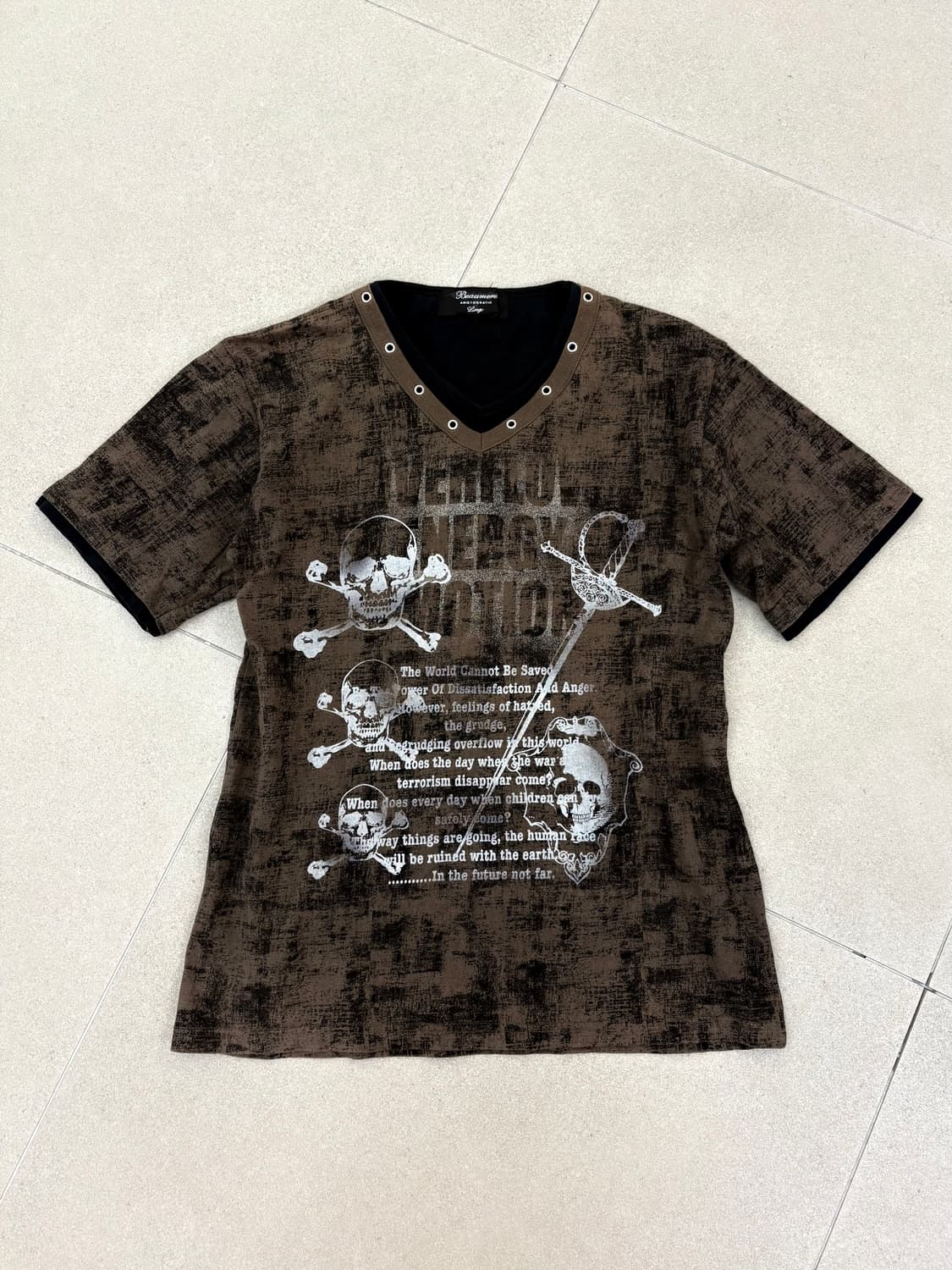 카키 브라운 스컬 프린팅 반팔 상품이미지1