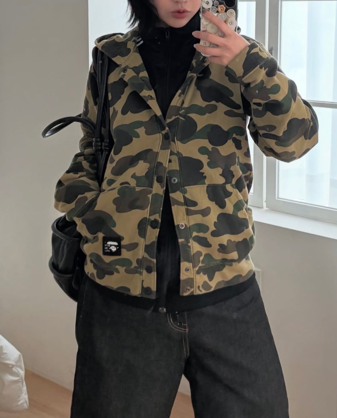 베이프 카모 녹계 똑딱이 후드집업 상품이미지1