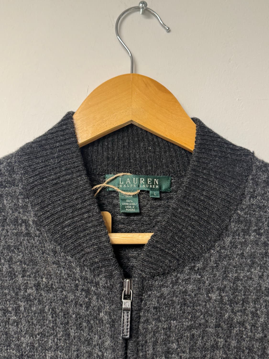 폴로 랄프로렌 빈티지 폴로 램스울  그레에 헤링본 니트집업 가디건 L 상품이미지3