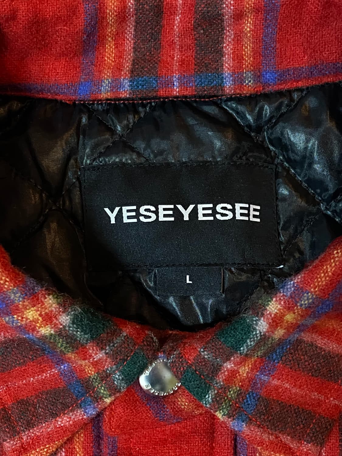 YESEYESEE 예스아이씨 퀼팅 울 레드 체크 셔츠 자켓 L 상품이미지5