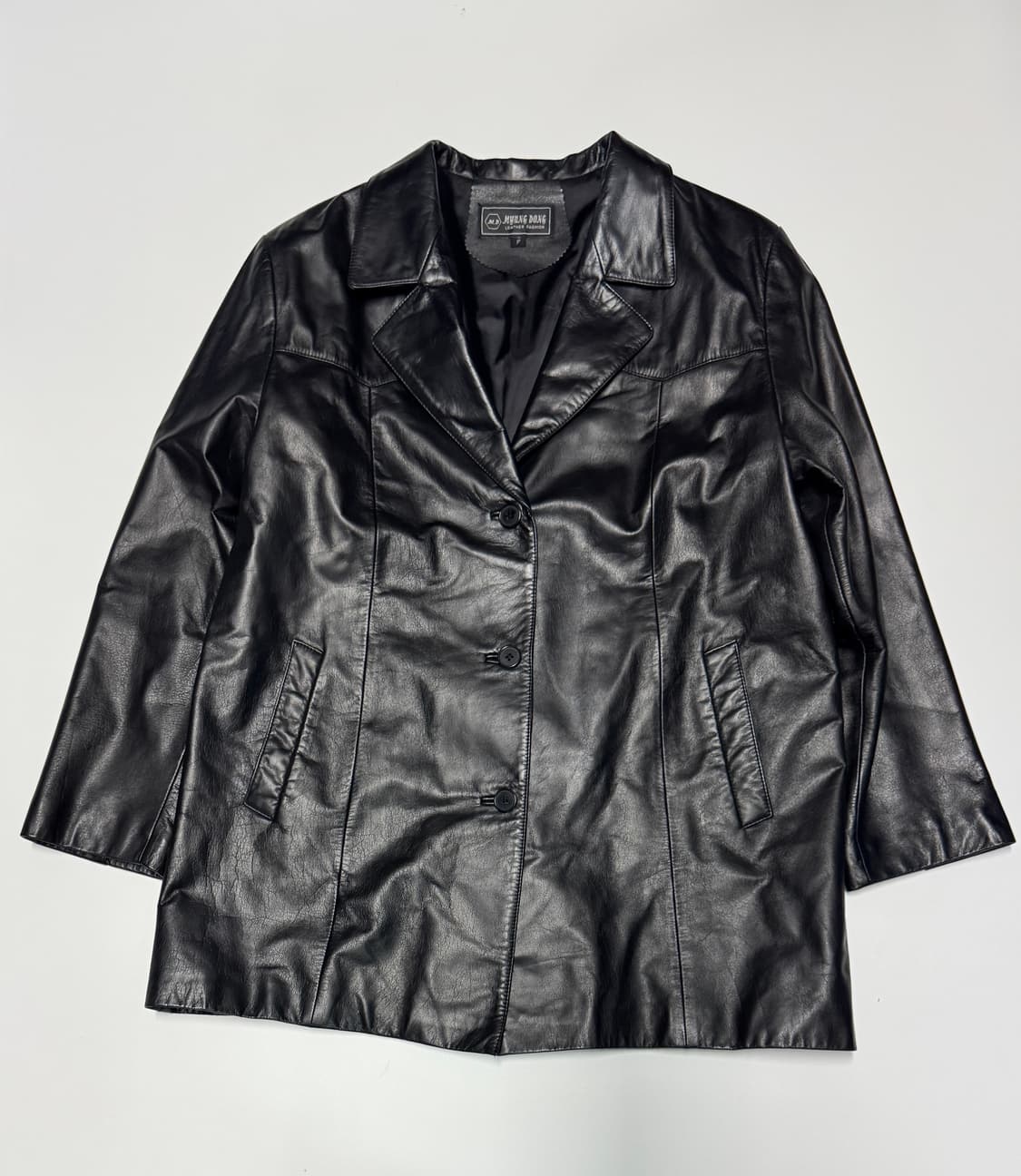 여성 빈티지 리얼 소가죽 롱 가죽 자켓 상품이미지1