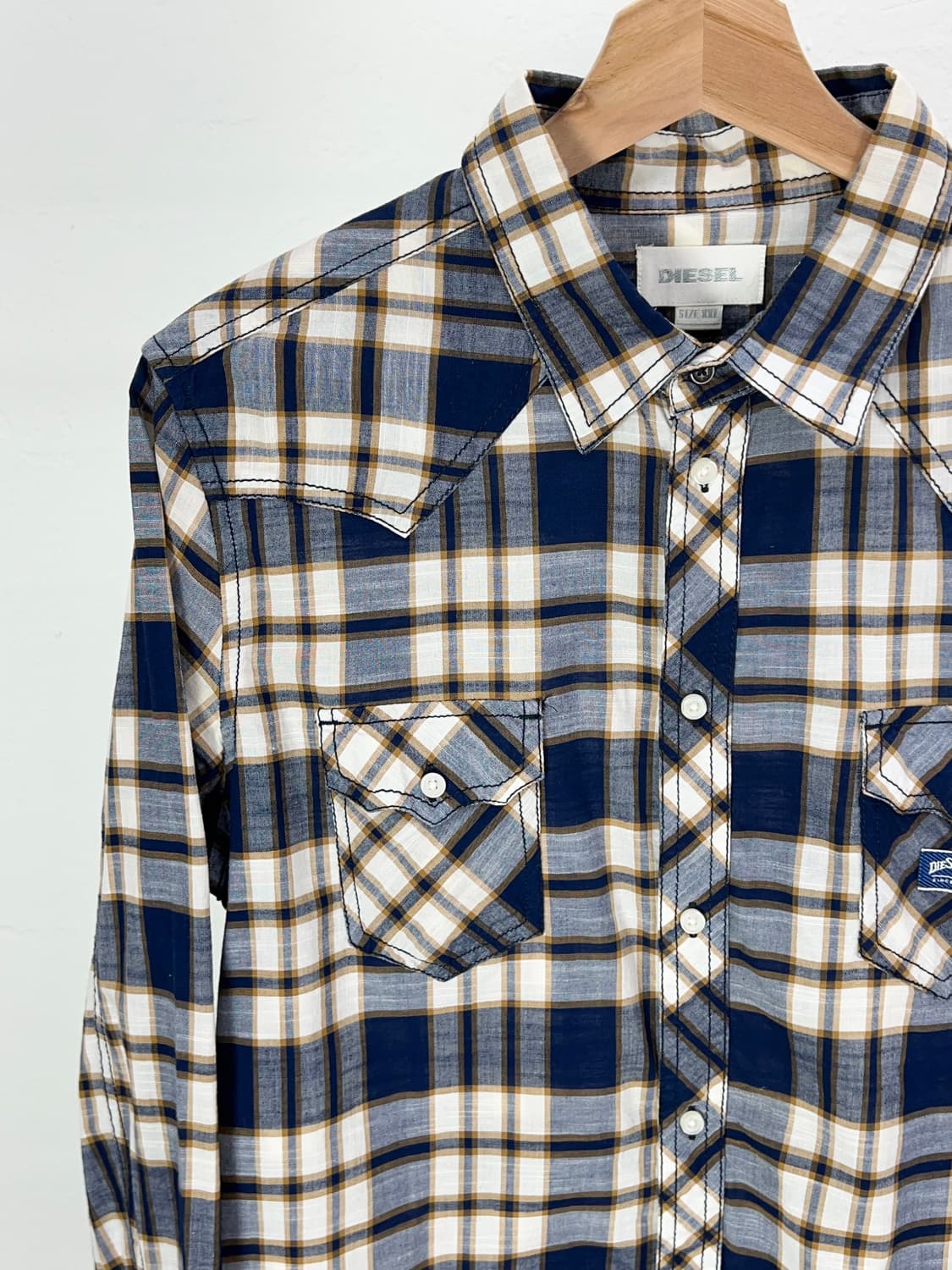 디젤 블루 트윈 포켓 체크 씬 코튼 셔츠 상품이미지2