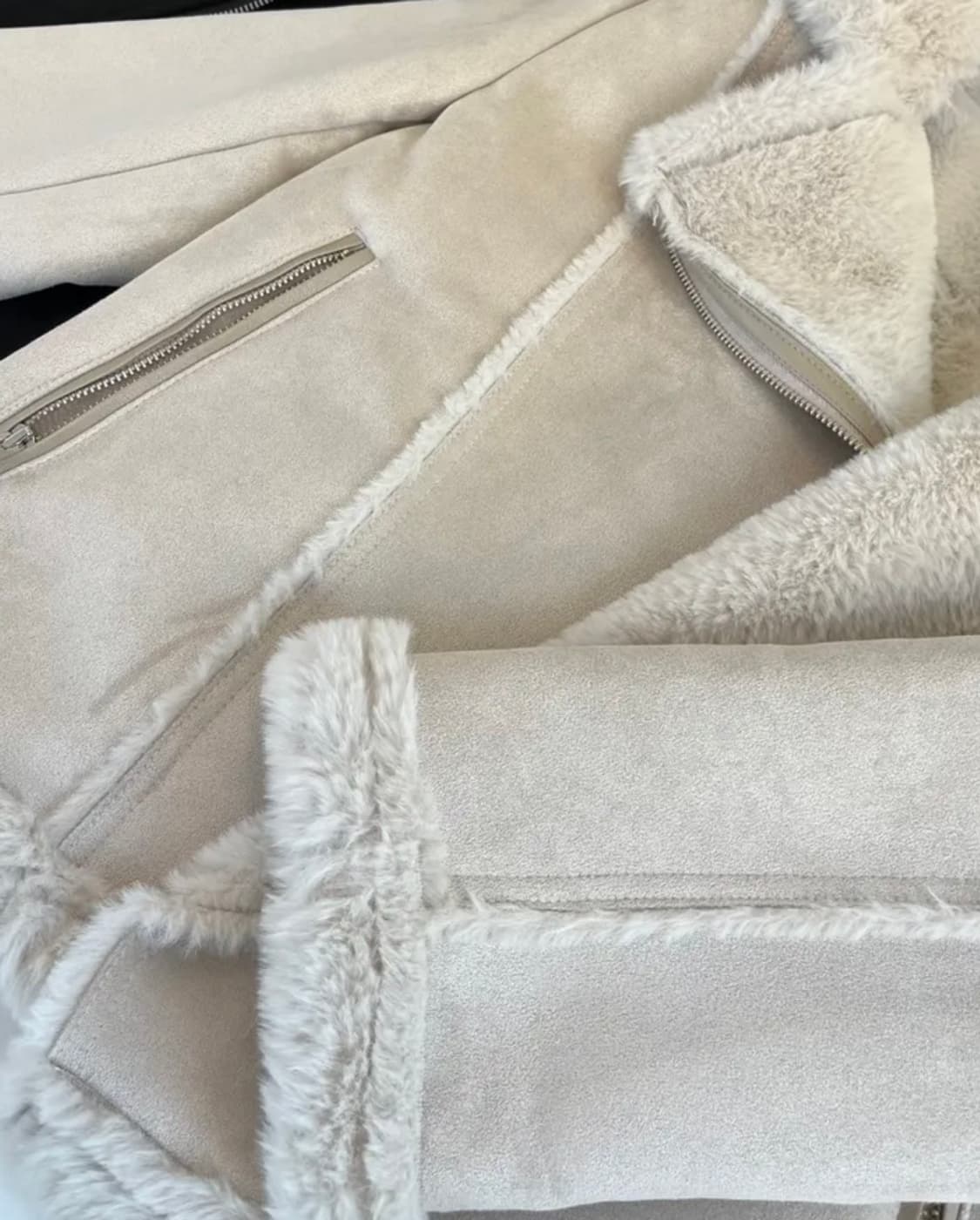 하이넥 밍크퍼 스웨이드 무스탕 연베이지 상품이미지5