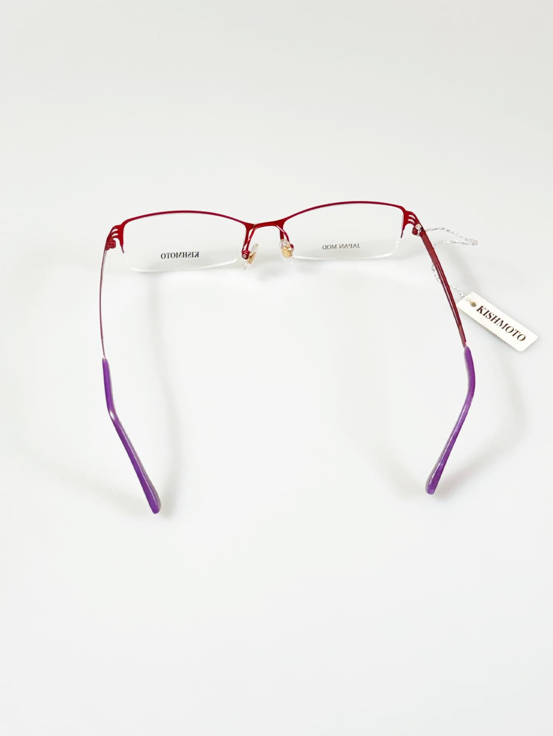 KISHIMOTO 레드 티타늄 반무테 스퀘어 빈티지 안경 상품이미지5