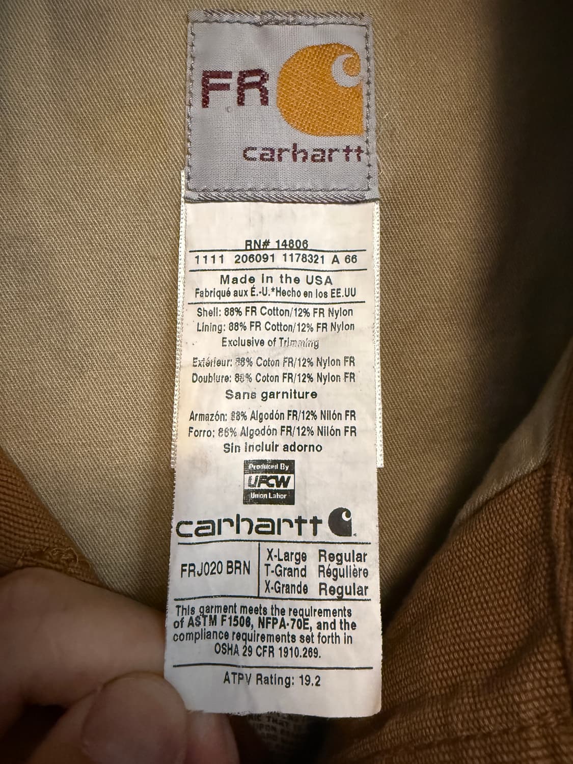 Carhartt FR J020 BRN 난연 워크자켓 XL 상품이미지2