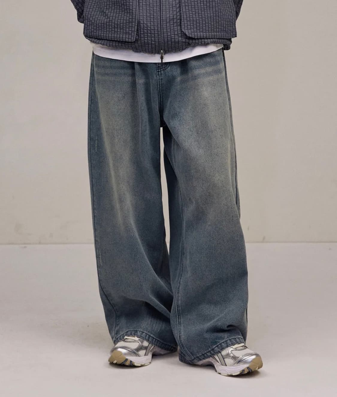 필루미네이트 데미지 워시드 데님 팬츠-미디엄 블루 L 상품이미지1